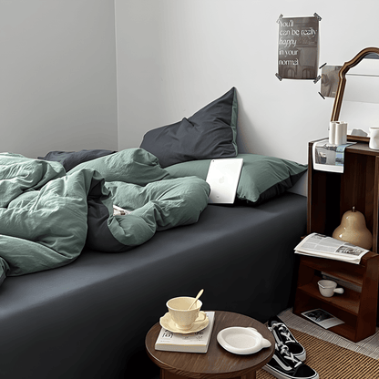 Two-Tone Cotton Bedding Set | Green Base with Contrast Options - WhisperLinens