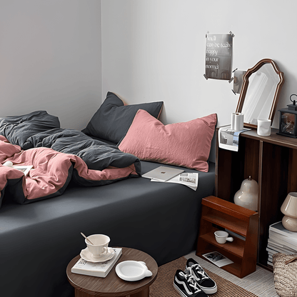 Two-Tone Cotton Bedding Set | Pink Base with Contrast Options - WhisperLinens