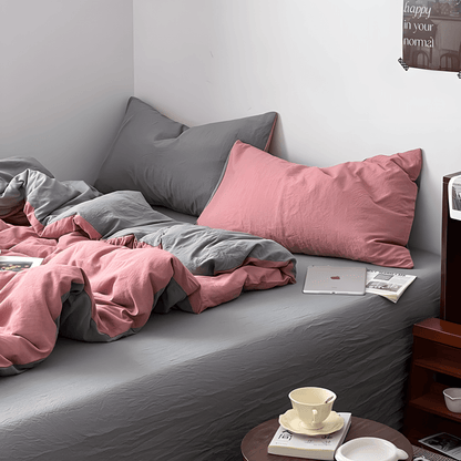 Two-Tone Cotton Bedding Set | Pink Base with Contrast Options - WhisperLinens