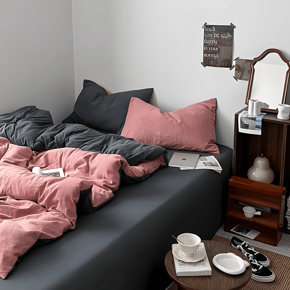Two-Tone Cotton Bedding Set | Pink Base with Contrast Options - WhisperLinens