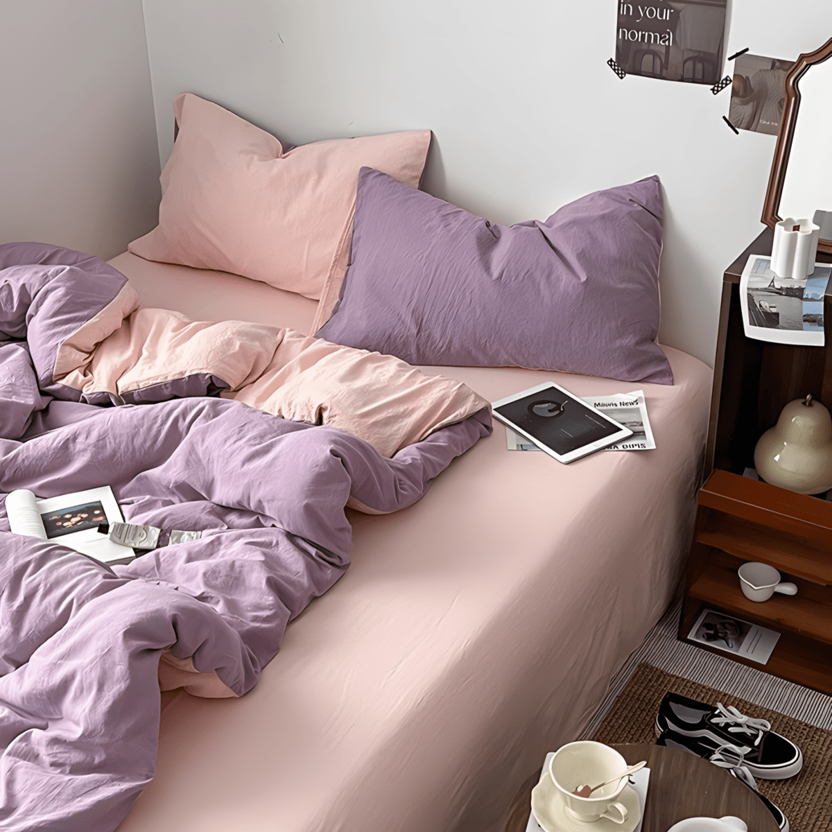 Two-Tone Cotton Bedding Set | Pink Base with Contrast Options - WhisperLinens
