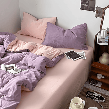 Two-Tone Cotton Bedding Set | Pink Base with Contrast Options - WhisperLinens