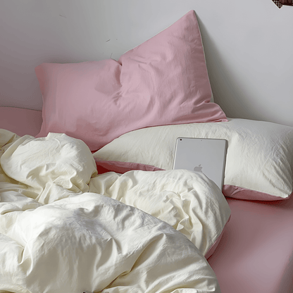 Two-Tone Cotton Bedding Set | Pink Base with Contrast Options - WhisperLinens