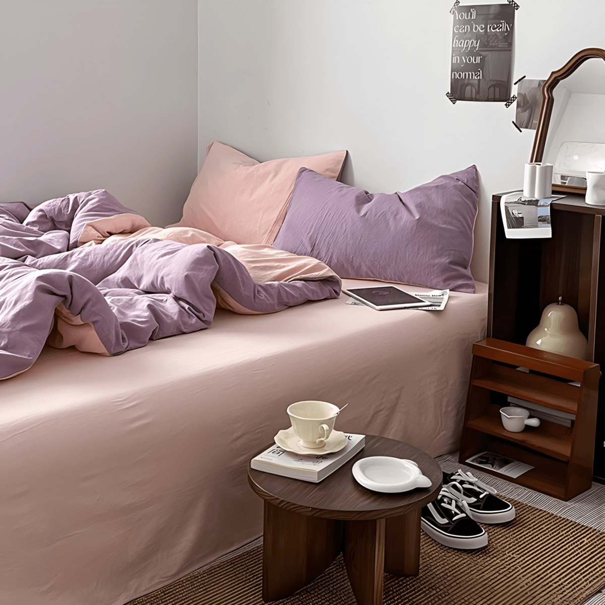 Two-Tone Cotton Bedding Set | Pink Base with Contrast Options - WhisperLinens
