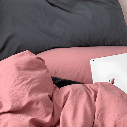 Two-Tone Cotton Bedding Set | Pink Base with Contrast Options - WhisperLinens