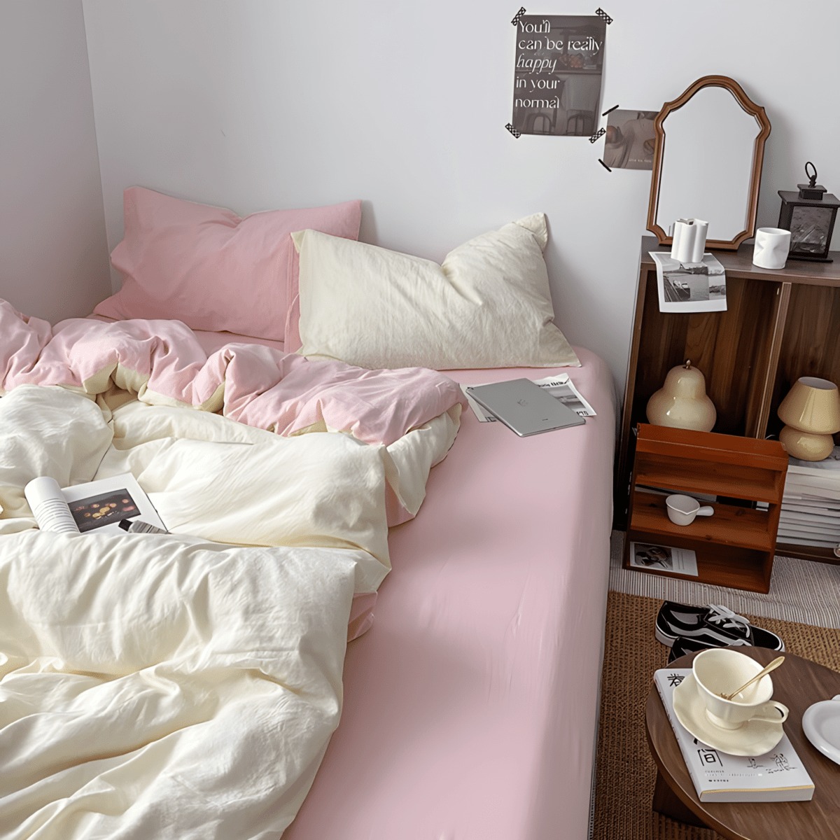 Two-Tone Cotton Bedding Set | Pink Base with Contrast Options - WhisperLinens