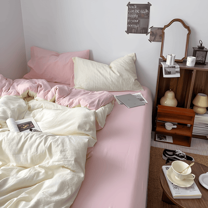 Two-Tone Cotton Bedding Set | Pink Base with Contrast Options - WhisperLinens