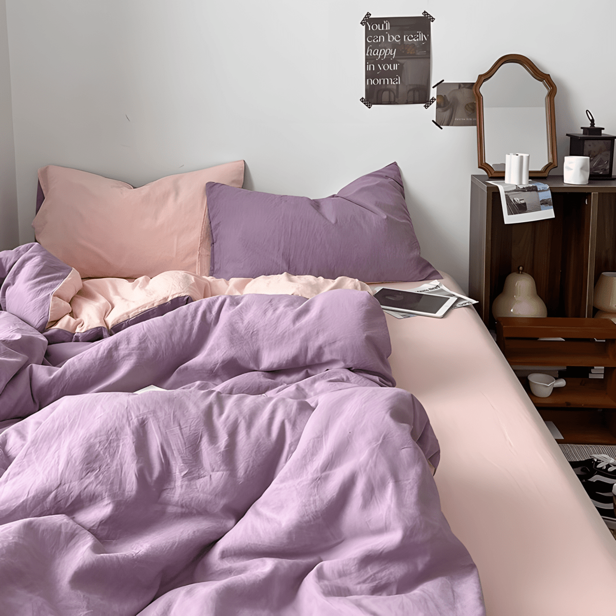 Two-Tone Cotton Bedding Set | Pink Base with Contrast Options - WhisperLinens