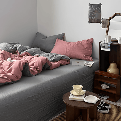 Two-Tone Cotton Bedding Set | Pink Base with Contrast Options - WhisperLinens
