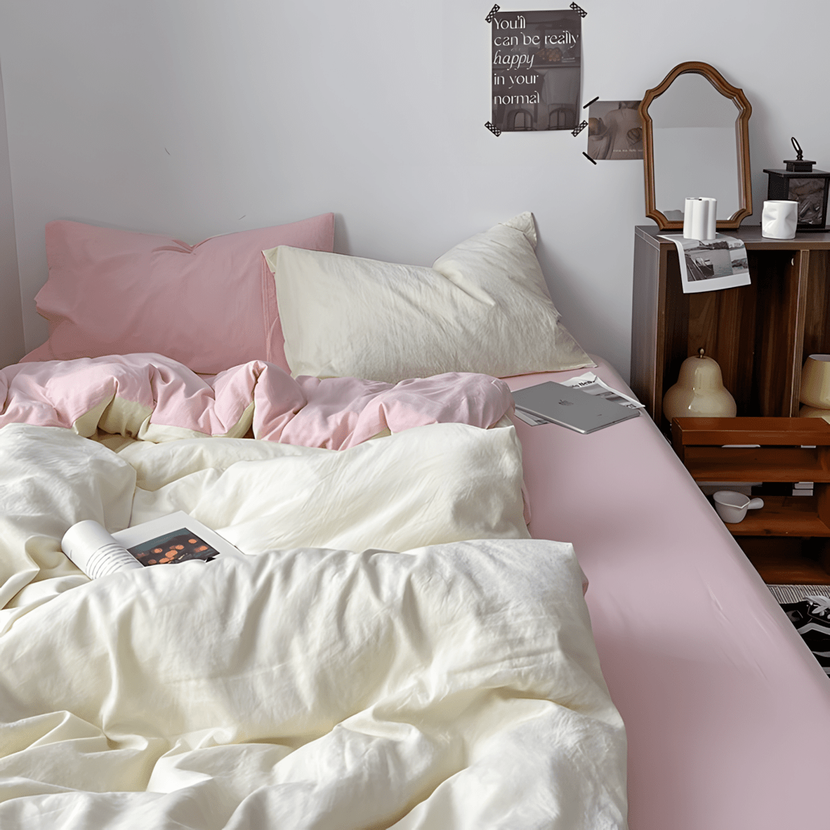 Two-Tone Cotton Bedding Set | Pink Base with Contrast Options - WhisperLinens