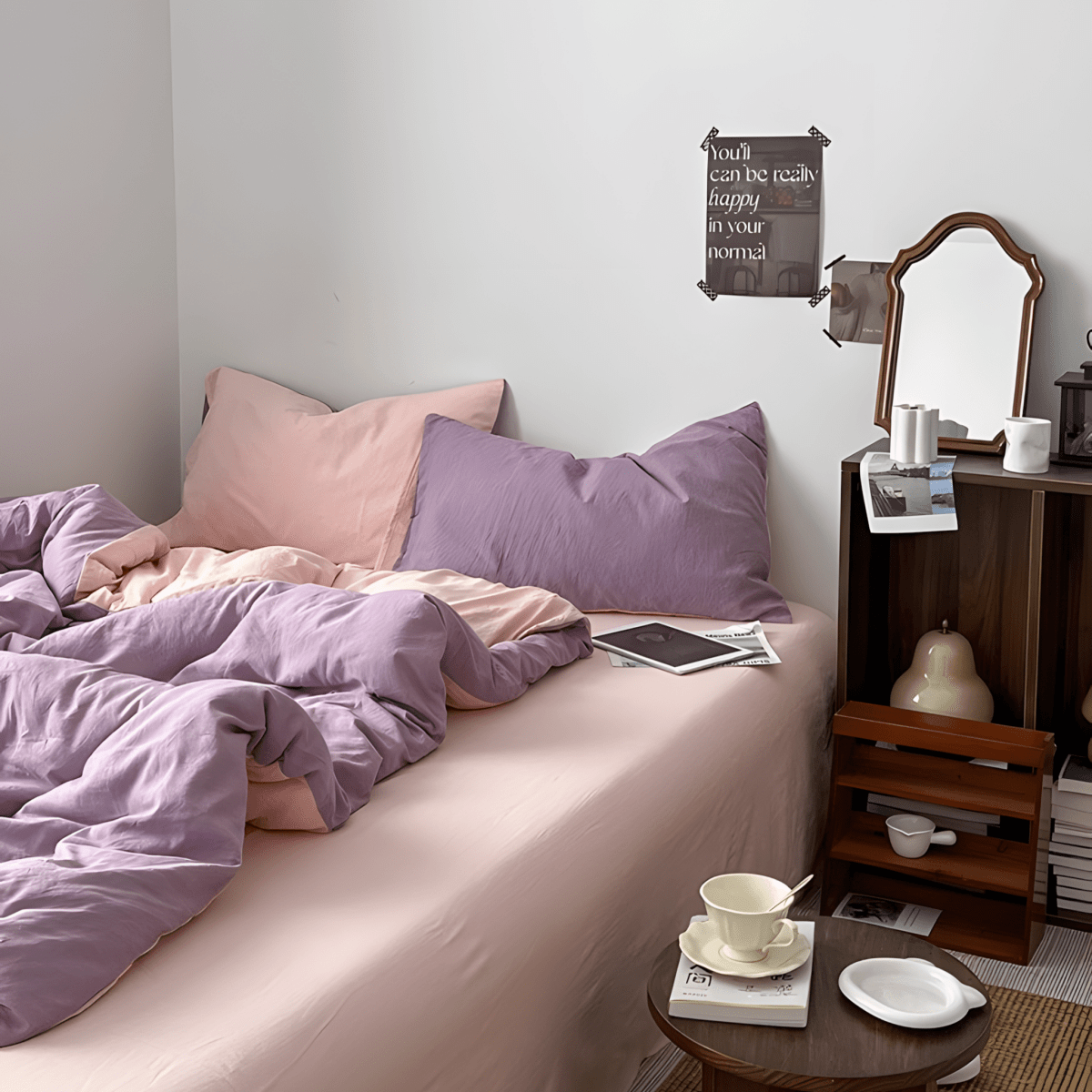 Two-Tone Cotton Bedding Set | Pink Base with Contrast Options - WhisperLinens
