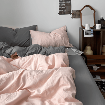 Two-Tone Cotton Bedding Set | Pink Base with Contrast Options - WhisperLinens