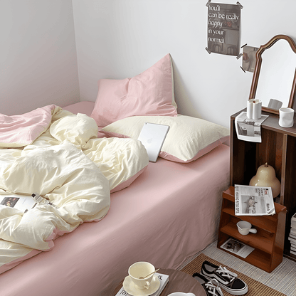 Two-Tone Cotton Bedding Set | Pink Base with Contrast Options - WhisperLinens