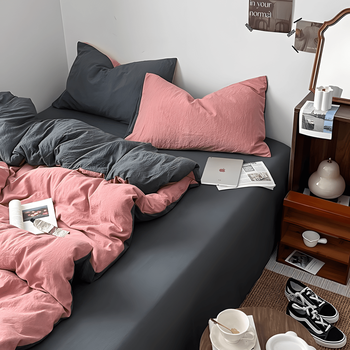 Two-Tone Cotton Bedding Set | Pink Base with Contrast Options - WhisperLinens
