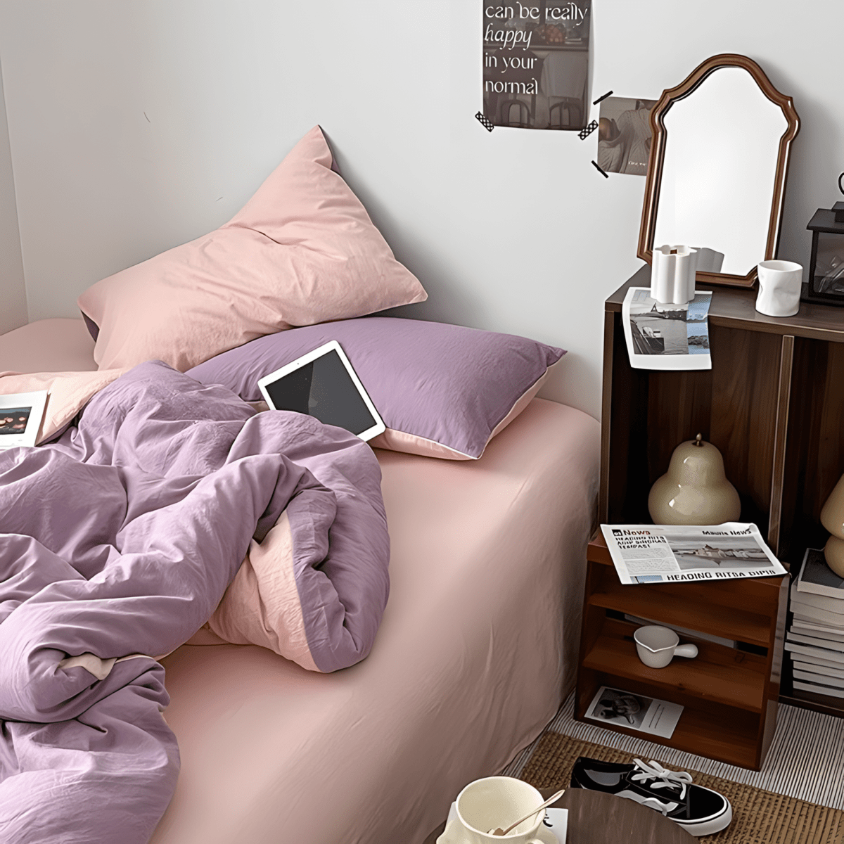 Two-Tone Cotton Bedding Set | Pink Base with Contrast Options - WhisperLinens