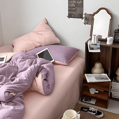 Two-Tone Cotton Bedding Set | Pink Base with Contrast Options - WhisperLinens