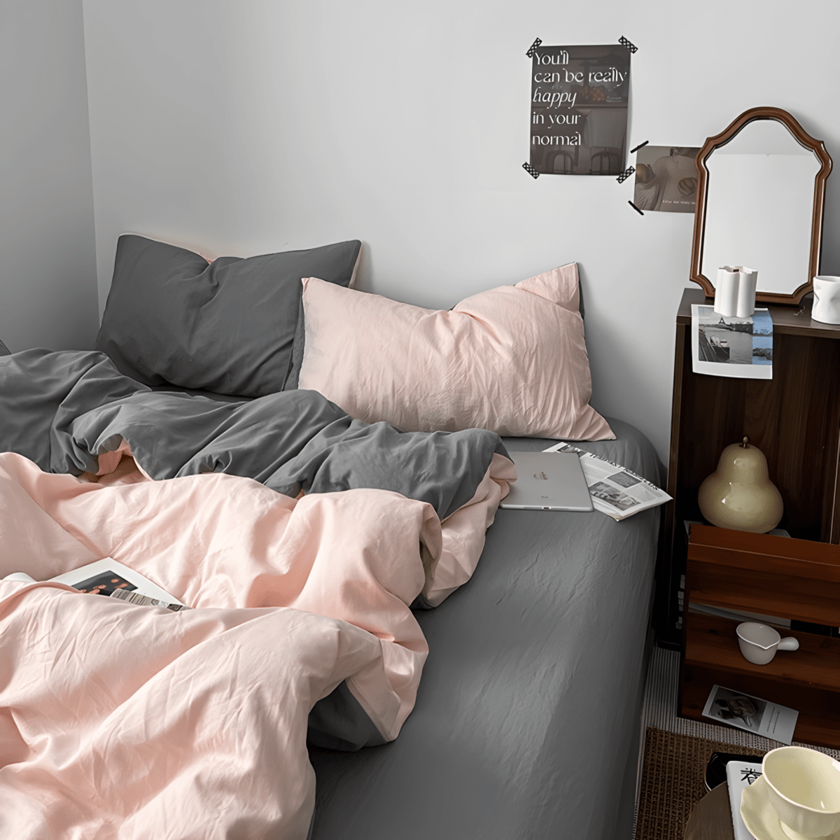 Two-Tone Cotton Bedding Set | Pink Base with Contrast Options - WhisperLinens
