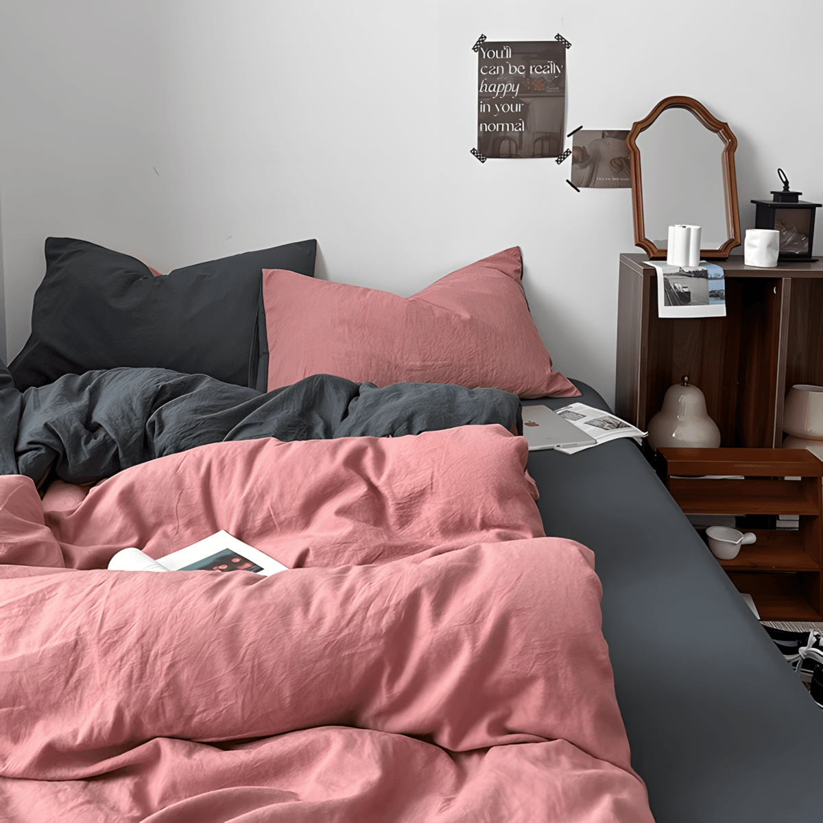 Two-Tone Cotton Bedding Set | Pink Base with Contrast Options - WhisperLinens