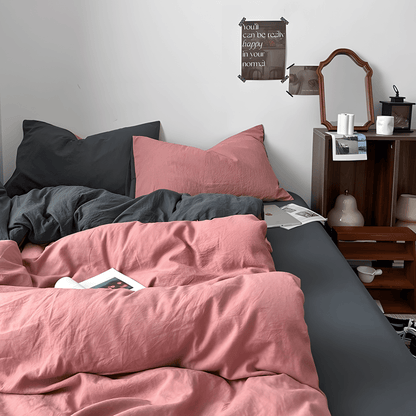 Two-Tone Cotton Bedding Set | Pink Base with Contrast Options - WhisperLinens