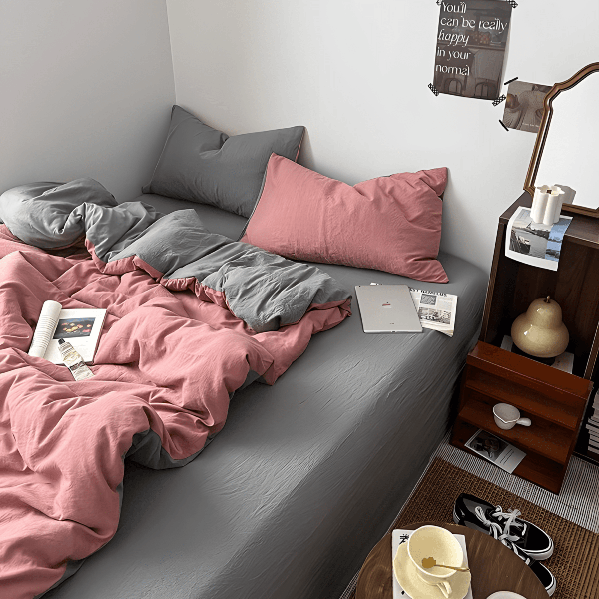 Two-Tone Cotton Bedding Set | Pink Base with Contrast Options - WhisperLinens