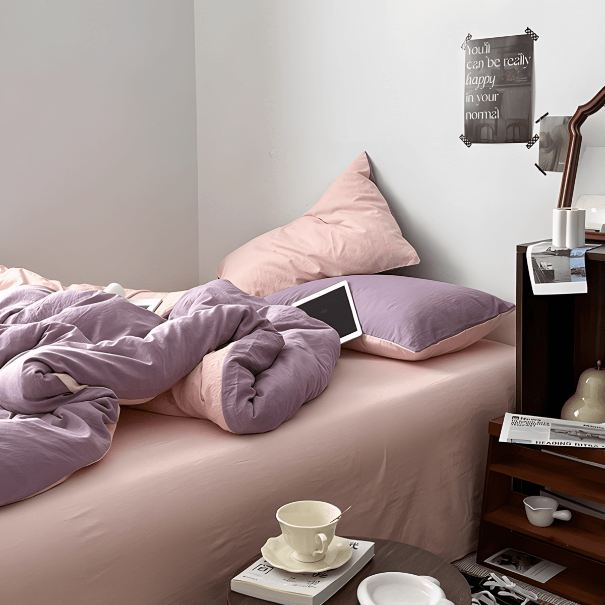 Two-Tone Cotton Bedding Set | Pink Base with Contrast Options - WhisperLinens