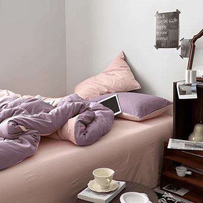 Two-Tone Cotton Bedding Set | Pink Base with Contrast Options - WhisperLinens