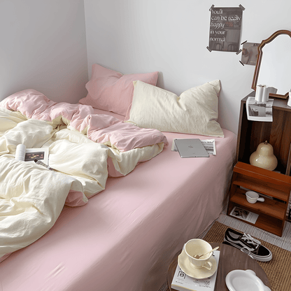 Two-Tone Cotton Bedding Set | Pink Base with Contrast Options - WhisperLinens