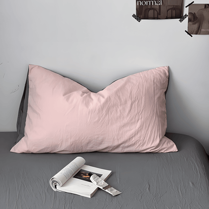 Two-Tone Cotton Bedding Set | Pink Base with Contrast Options - WhisperLinens