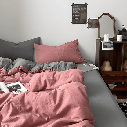 Two-Tone Cotton Bedding Set | Pink Base with Contrast Options - WhisperLinens