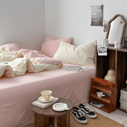 Two-Tone Cotton Bedding Set | Pink Base with Contrast Options - WhisperLinens