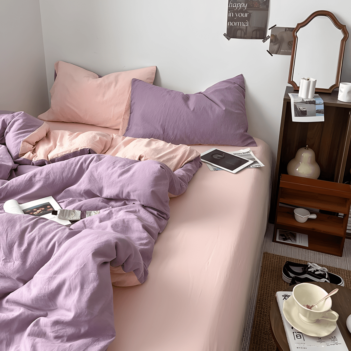 Two-Tone Cotton Bedding Set | Pink Base with Contrast Options - WhisperLinens