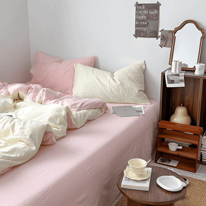 Two-Tone Cotton Bedding Set | Pink Base with Contrast Options - WhisperLinens