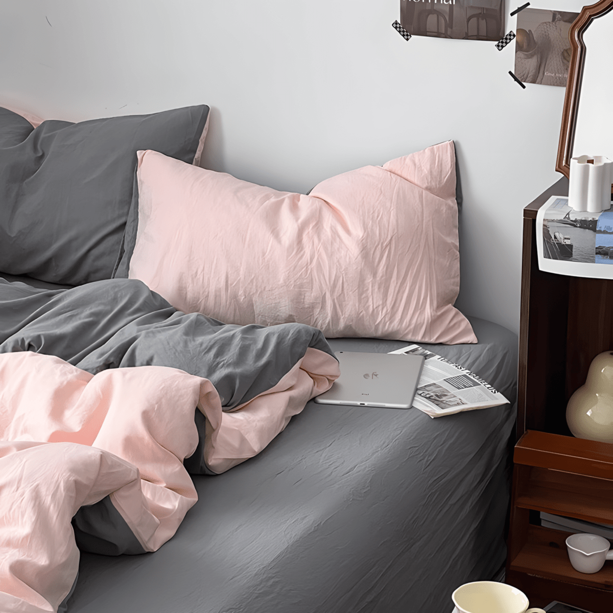 Two-Tone Cotton Bedding Set | Pink Base with Contrast Options - WhisperLinens
