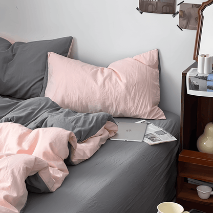 Two-Tone Cotton Bedding Set | Pink Base with Contrast Options - WhisperLinens