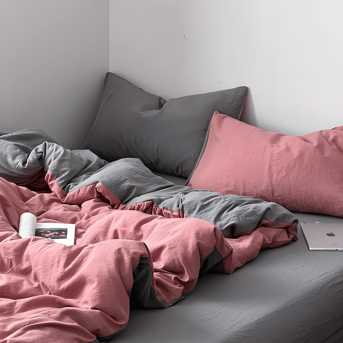 Two-Tone Cotton Bedding Set | Pink Base with Contrast Options - WhisperLinens