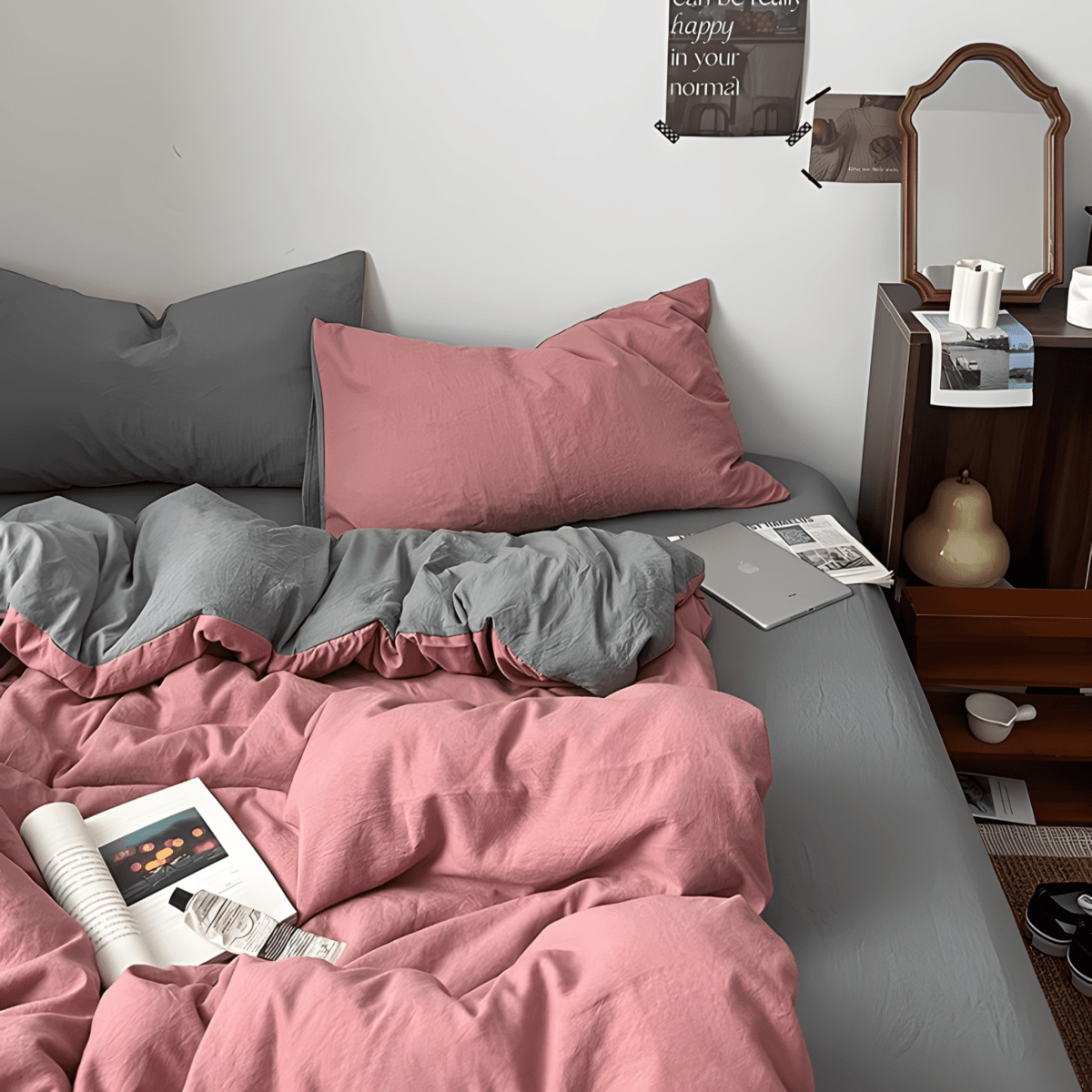 Two-Tone Cotton Bedding Set | Pink Base with Contrast Options - WhisperLinens