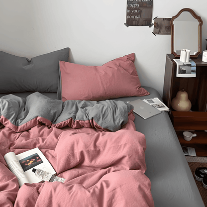 Two-Tone Cotton Bedding Set | Pink Base with Contrast Options - WhisperLinens