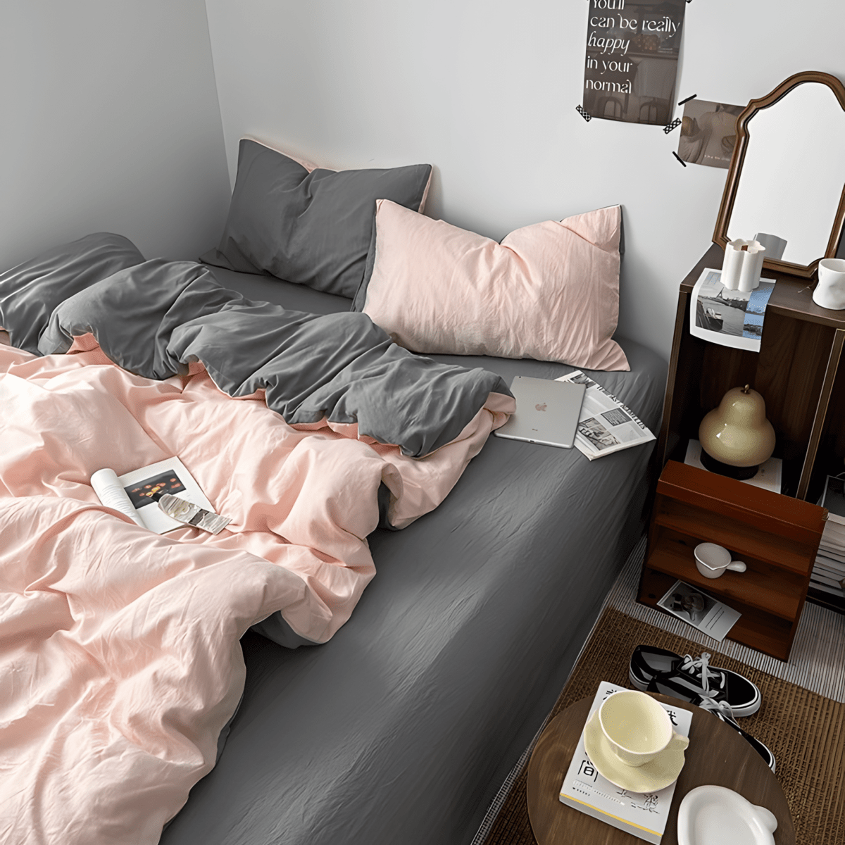 Two-Tone Cotton Bedding Set | Pink Base with Contrast Options - WhisperLinens