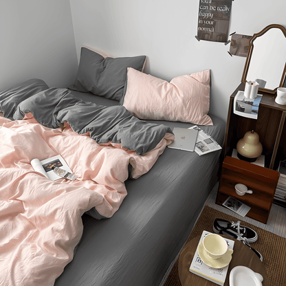 Two-Tone Cotton Bedding Set | Pink Base with Contrast Options - WhisperLinens