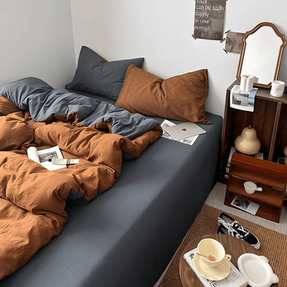 Rust Brown & Dark Gray Cotton Bedding Set