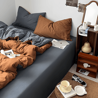 Rust Brown & Dark Gray Cotton Bedding Set