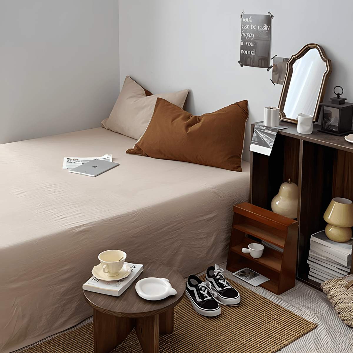 Rust Brown & Milk Tea Cotton Bedding Set