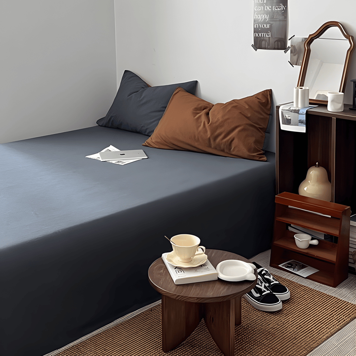 Rust Brown & Dark Gray Cotton Bedding Set