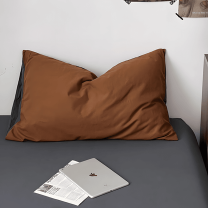 Rust Brown & Dark Gray Cotton Bedding Set