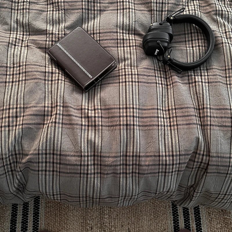 Vintage Brown Plaid Cotton Bedding Set - WhisperLinens