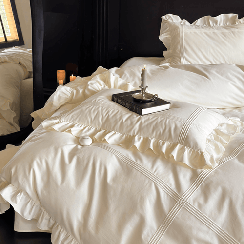 Vintage Lace Ruffle Bedding Set / White - WhisperLinens