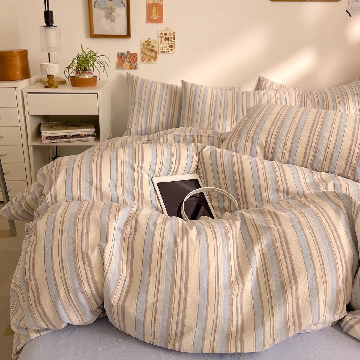 Washed Cotton Stripe Bedding Collection - WhisperLinens