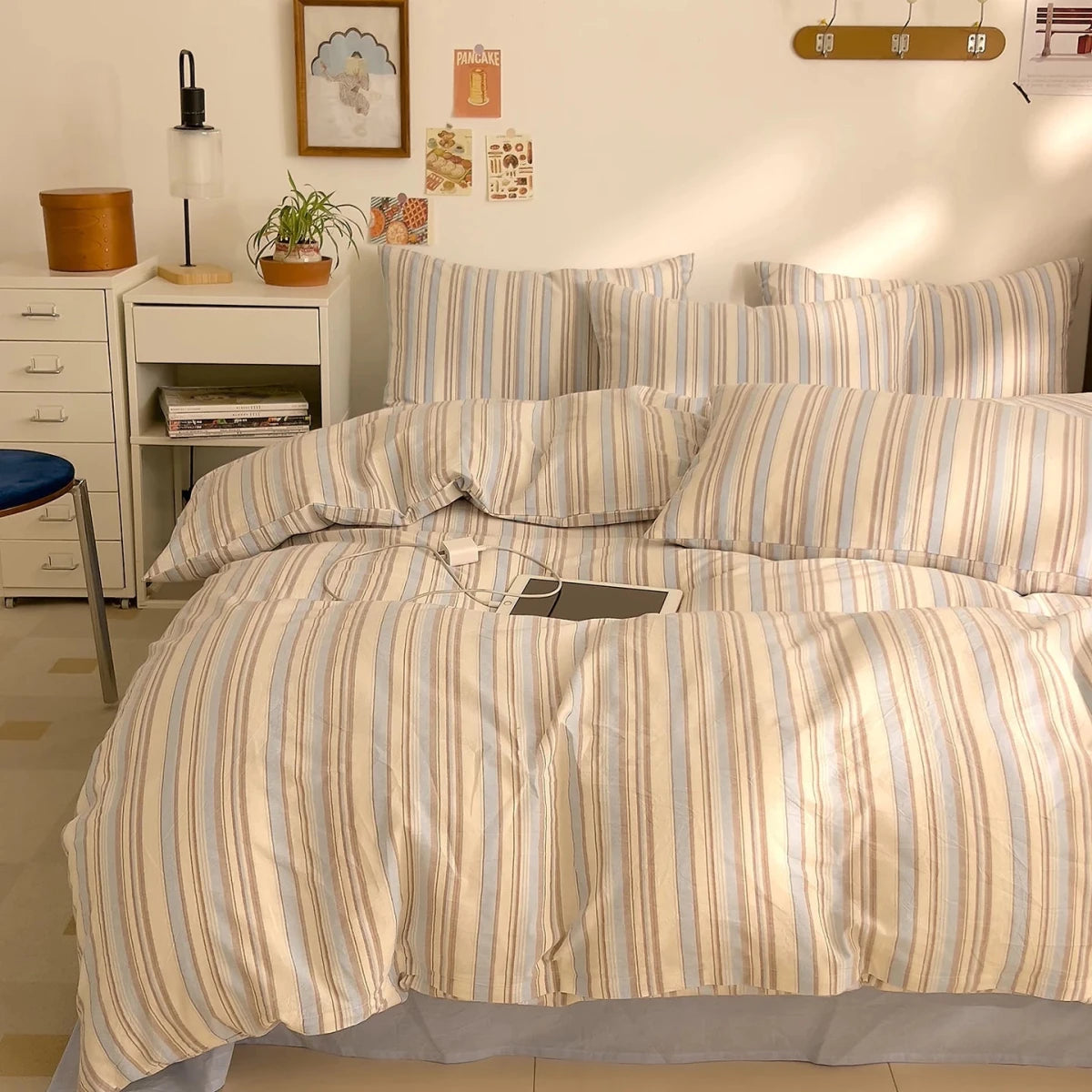Washed Cotton Stripe Bedding Collection - WhisperLinens