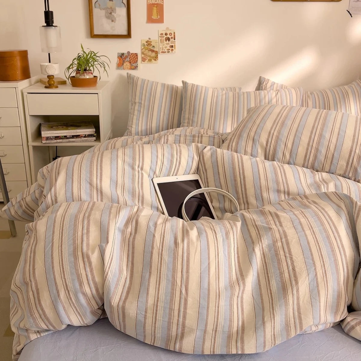 Washed Cotton Stripe Bedding Collection - WhisperLinens