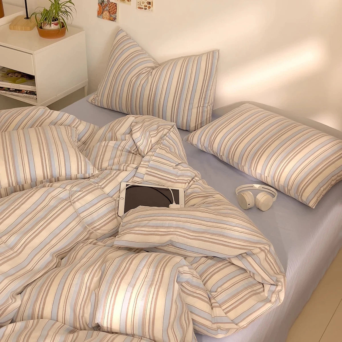 Washed Cotton Stripe Bedding Collection - WhisperLinens